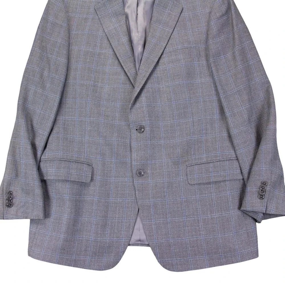 Hart Shaffner Marx Mens 44R Gray Check Windowpane‎ Sport Coat Blazer Jacket USA